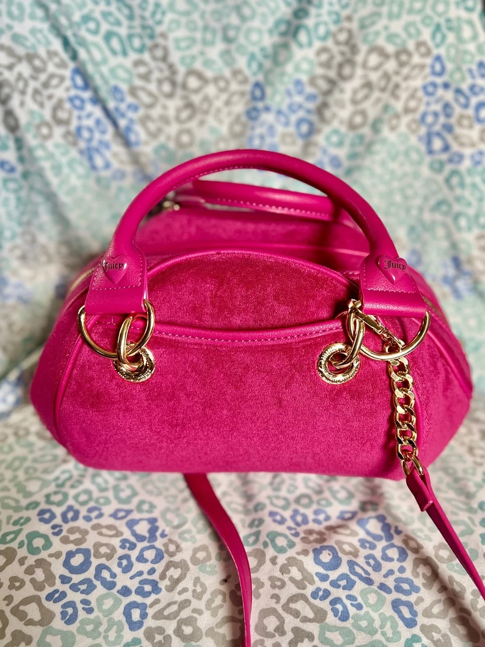 New Pink Juicy Couture Purse Juicy Angel Bowler Bag Handbag Terry Cloth Satchel